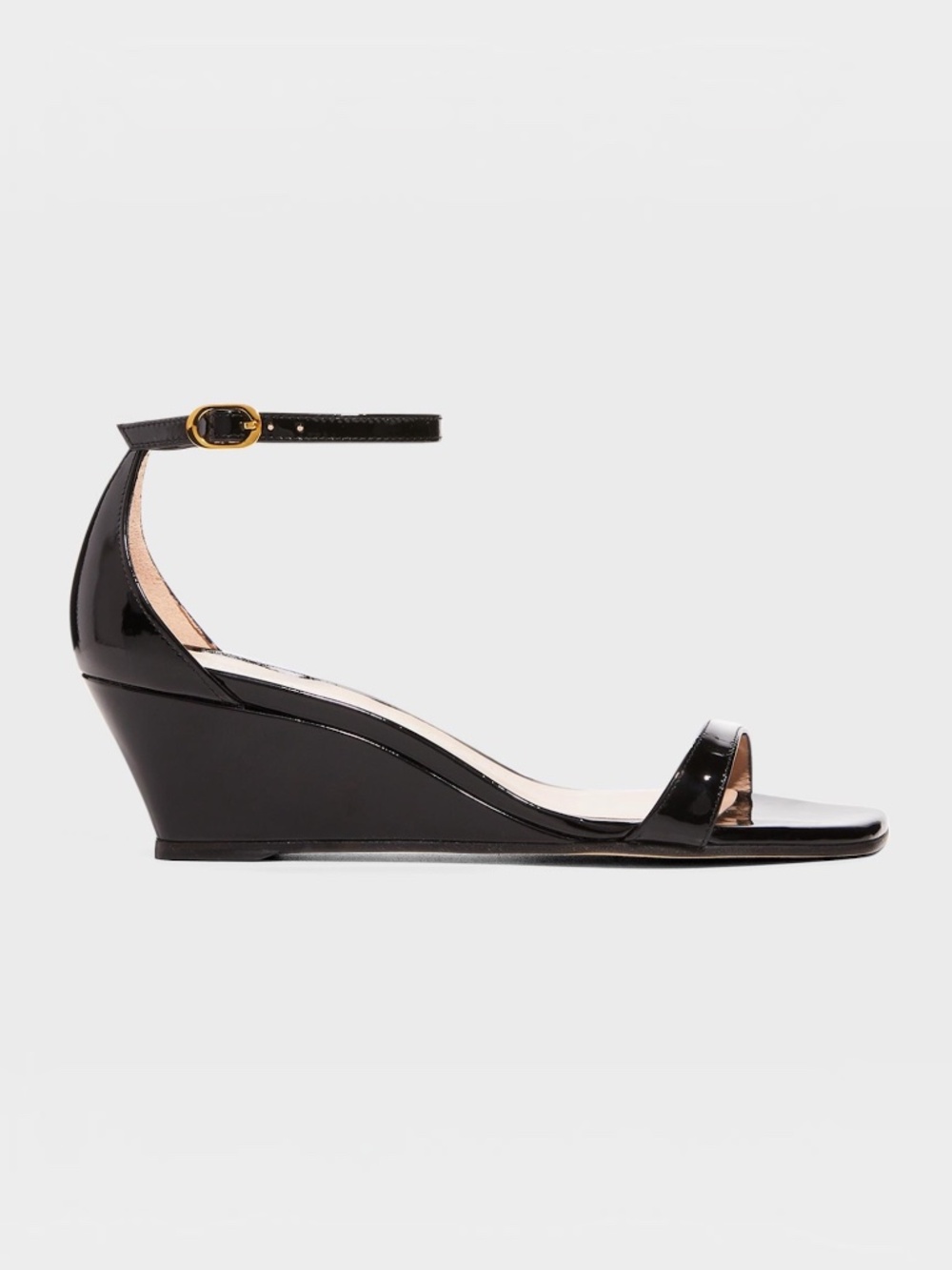 Stuart Weitzman Nudistcurve 50 Black Patent Leather Wedge Sandals Size 8